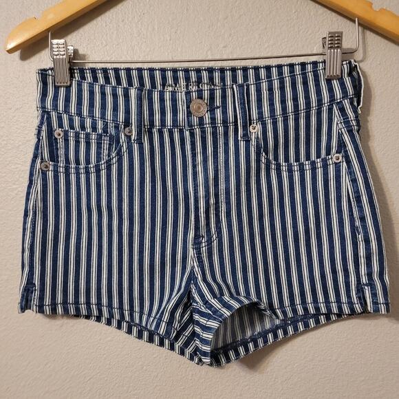 American‎ Eagle Hi-Rise Shortie Denim Jeans  Womens 4 Striped Stretch - Picture 1 of 10